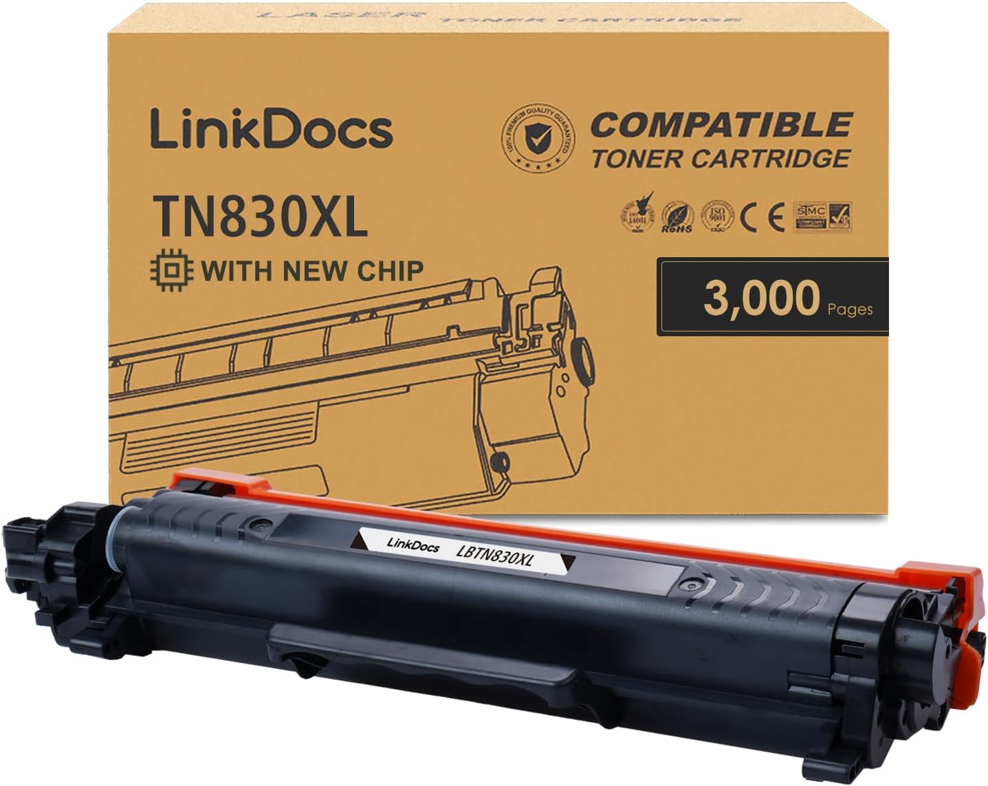 LinkDocs TN830XL High Yield Black Toner Cartridge Pack for Brother Laser Printers