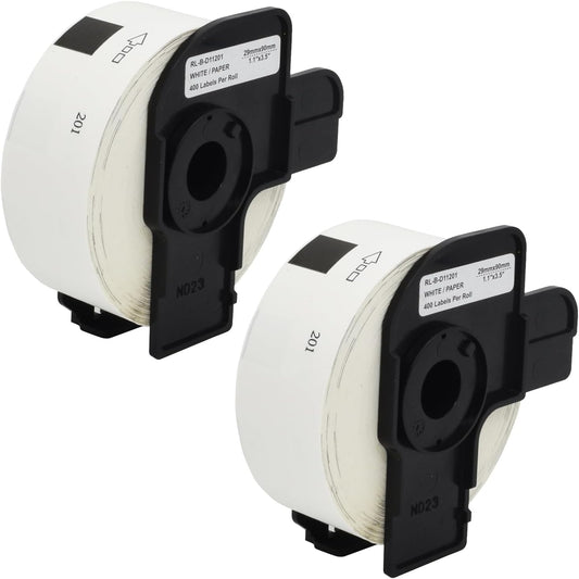 LinkDocs Compatible Address Label Replacement for Brother DK-1201 (2-Pack, 400 Labels per Roll). Includes 800 labels with dimensions 1.1 in x 3.5 in. Compatible with Brother P-Touch QL-1050, QL-1050N, QL-1060N, QL-500, QL-550, QL-570, QL-570VM, QL-580N, QL-650TD, QL-700, QL-710W, QL-720NW. High-quality, durable labels.