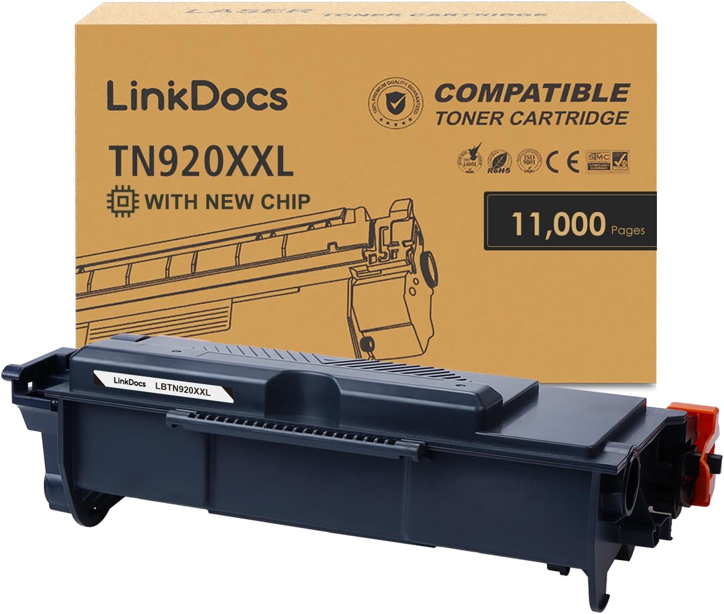 LinkDocs TN920XXL Extra High Yield Toner Cartridge compatible with Brother laser printers, offering high page yield and superior print quality.