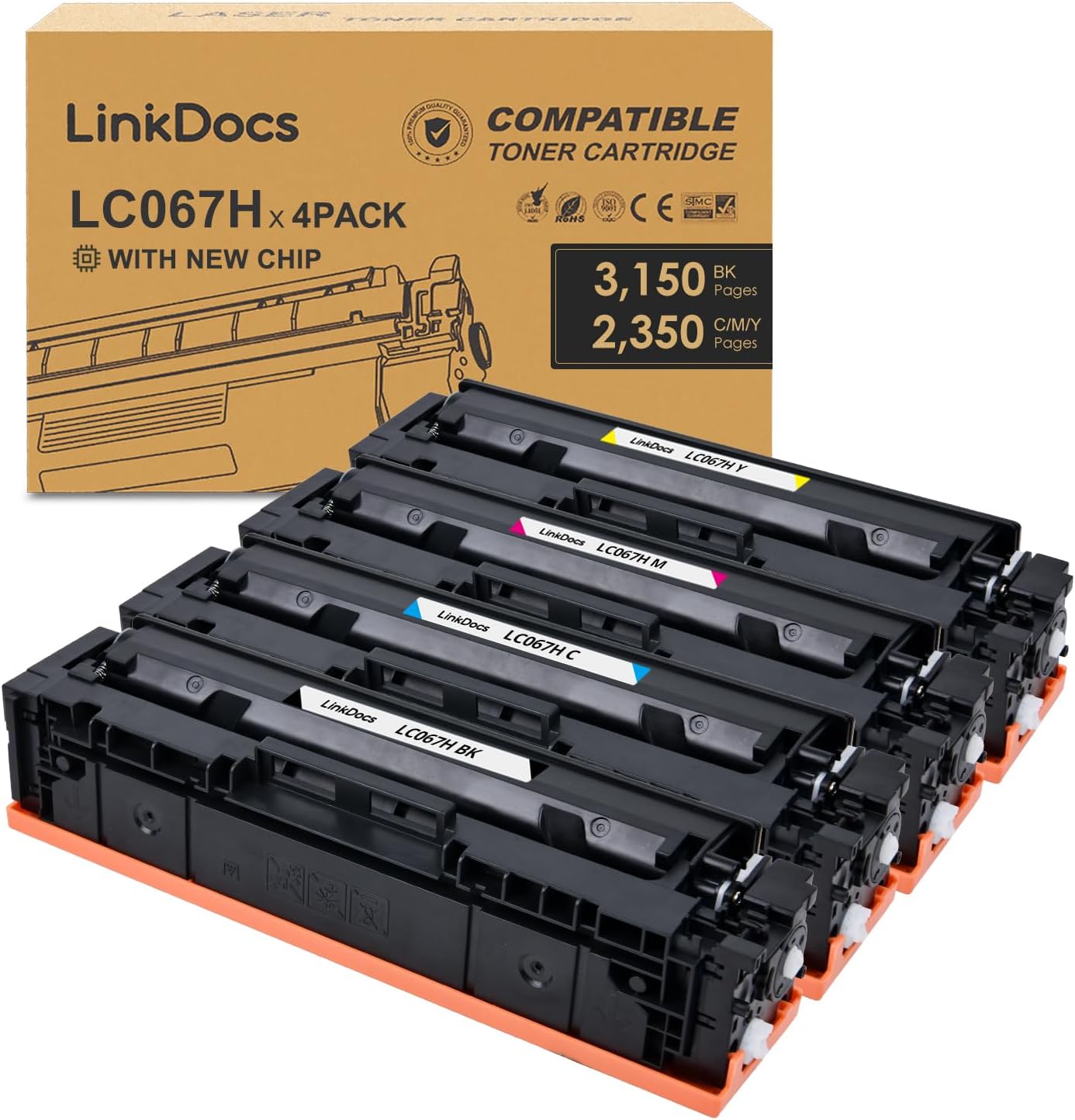 LinkDocs 067H Compatible Toner Cartridges for Canon Color imageCLASS LBP632Cdw, LBP633Cdw, MF656Cdw, MF653Cdw - High-Quality Printing, 3,150 Pages Black, 2,350 Pages Color, 4-Pack