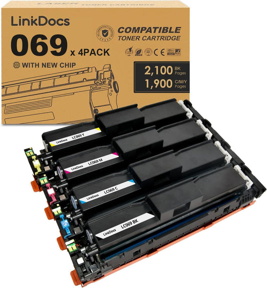 LinkDocs 069 Compatible Toner Cartridges for Canon imageCLASS MF751Cdw, MF753Cdw, LBP674Cdw - High-Quality Printing, 2,100 Pages Black, 1,900 Pages Color, 4-Pack