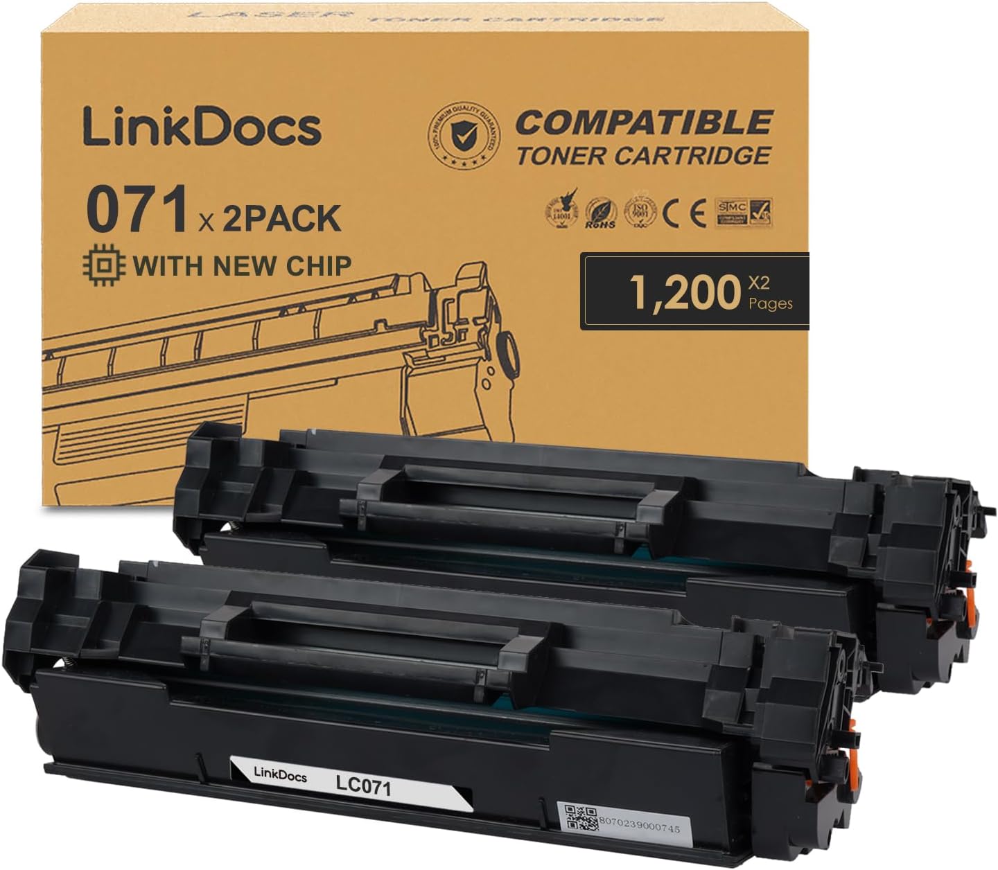 LinkDocs 071 Black Toner Cartridge Replacement for Canon imageCLASS LBP122dw, MF275dw, MF272dw, MF273dw - High-Quality Printing, 1,200 Pages, 2-Pack