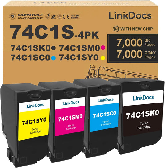 LinkDocs Compatible Toner Cartridge Replacement for Lexmark CS720de, CS720dte, CS725de, CS725dte, CX725de, CX725dhe, CX725dthe (4 Pack, Black, Cyan, Magenta, Yellow). High-quality printing.