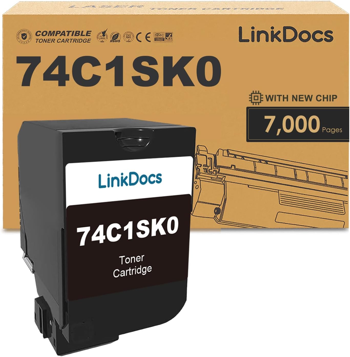 LinkDocs 74C1SK0 Compatible Black Toner Cartridge Replacement for Lexmark CS720de, CS720dte, CS725de, CS725dte, CX725de, CX725dhe, CX725dthe (Black, 7,000 Pages). High-quality printing.