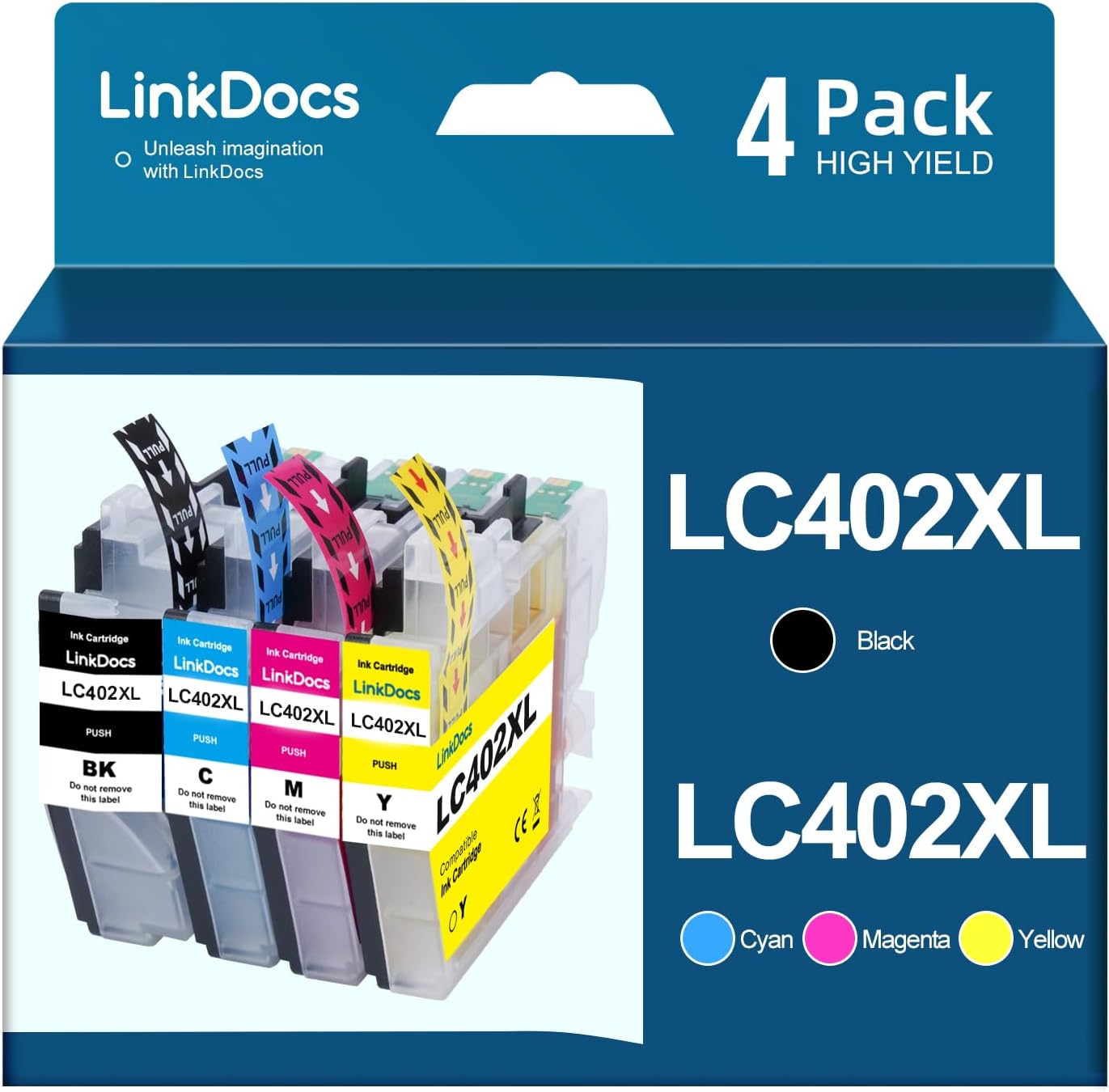 inkDocs LC402XL Compatible Ink Cartridges 4-Pack - Black, Cyan, Magenta, Yellow for Brother MFC printers, offering vibrant, high-quality, and high-yield printing.