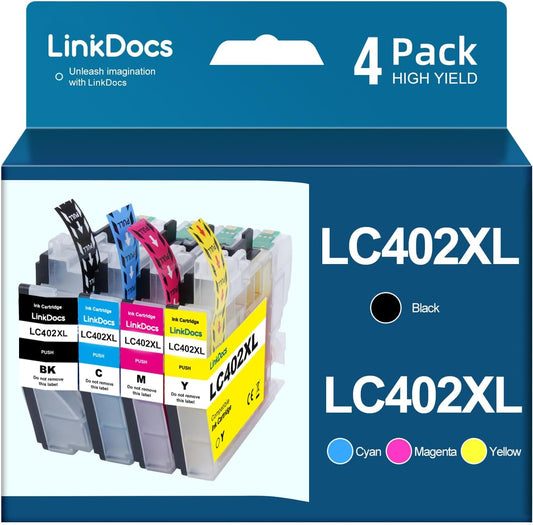 inkDocs LC402XL Compatible Ink Cartridges 4-Pack - Black, Cyan, Magenta, Yellow for Brother MFC printers, offering vibrant, high-quality, and high-yield printing.