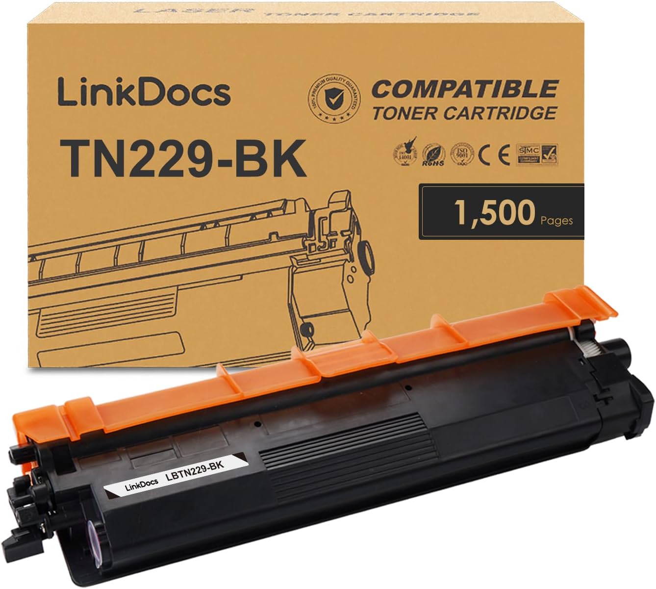 LinkDocs TN229 Black Compatible Toner Cartridge for Brother Printers