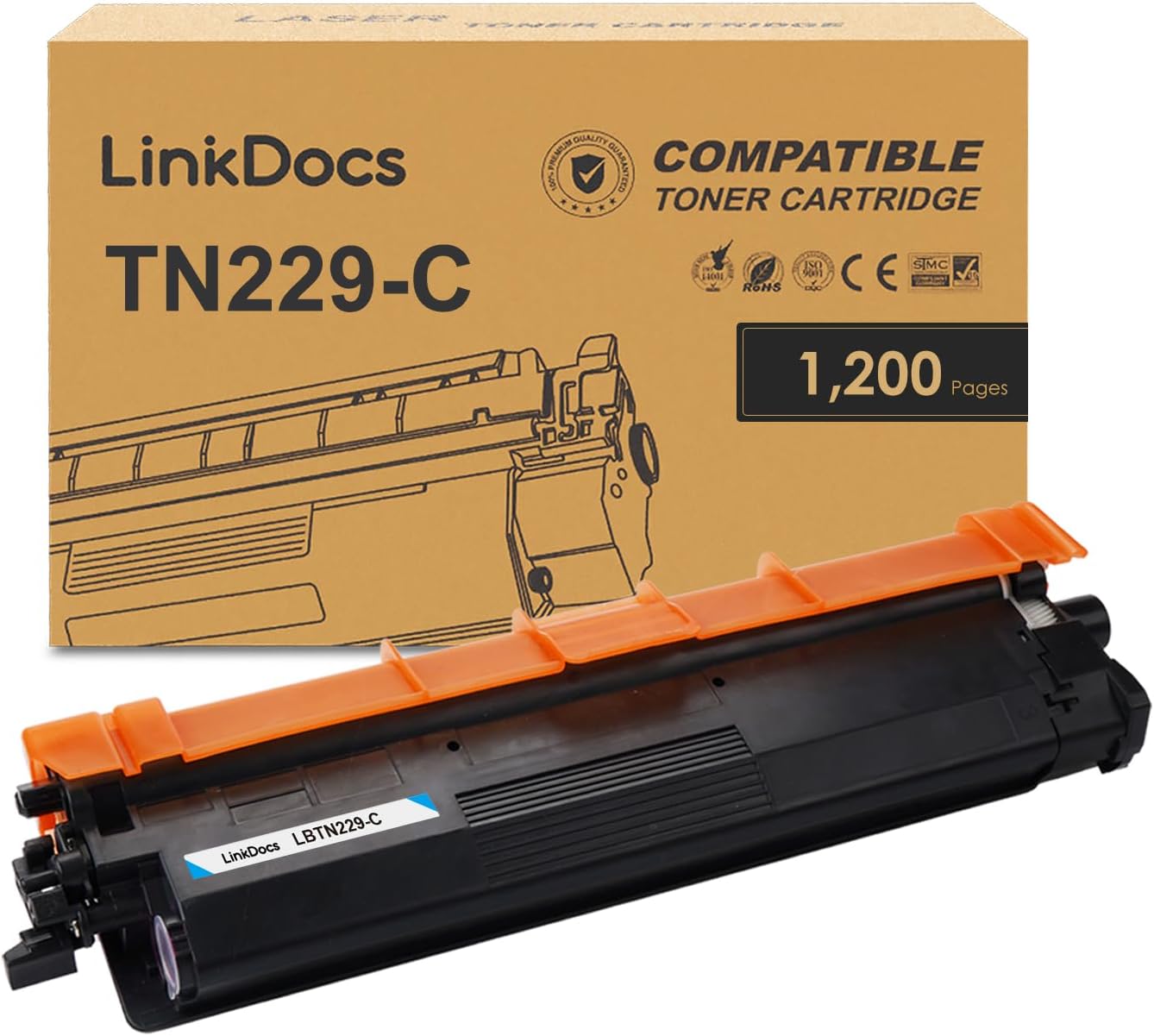 LinkDocs TN229 Cyan Compatible Toner Cartridge for Brother Color Laser Printers