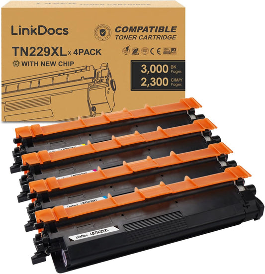 LinkDocs TN229XL Toner Cartridges in Black, Cyan, Magenta, Yellow for Brother Printers