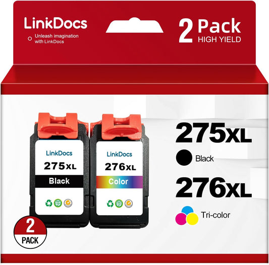 LinkDocs 275XL 276XL Ink Cartridge Combo Pack - 1 Black and 1 Color, designed for Canon PIXMA TS3520, TR4720 series printers.