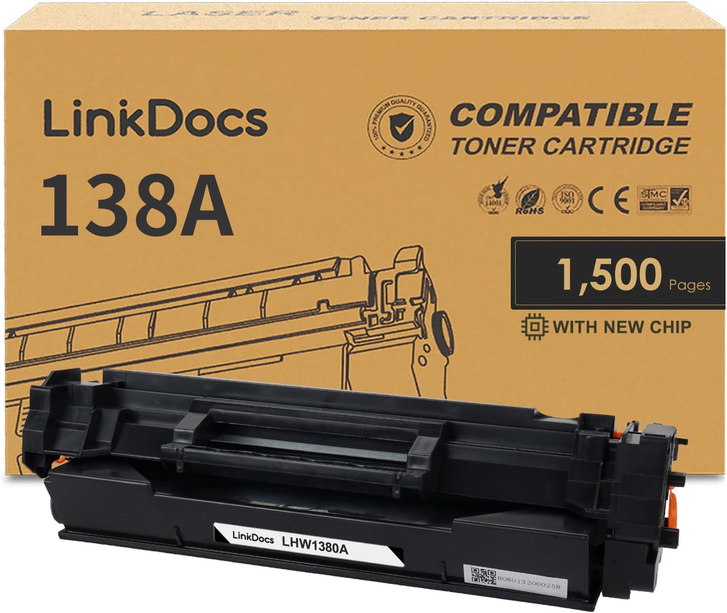 LinkDocs 138A black toner cartridge with new chip, designed for HP LaserJet Pro 3001dw and MFP 3101FDW, ensures sharp text and high-quality images