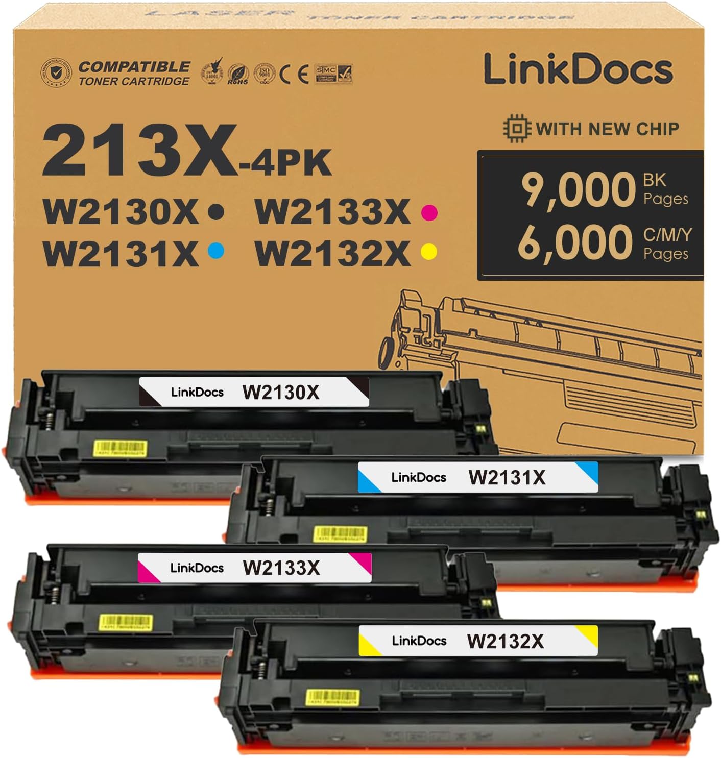 Compatible HP 213X High Yield Toner Cartridge 4 Pack for HP Enterprise Printers