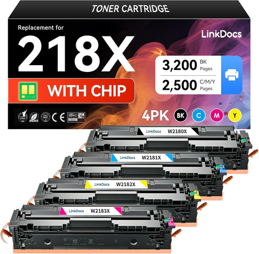 LinkDocs 218X 4-Pack Toner Cartridges - Black, Cyan, Magenta, Yellow - Replacement for HP Color LaserJet Pro 3201DW MFP 3301FDW 3301SDW