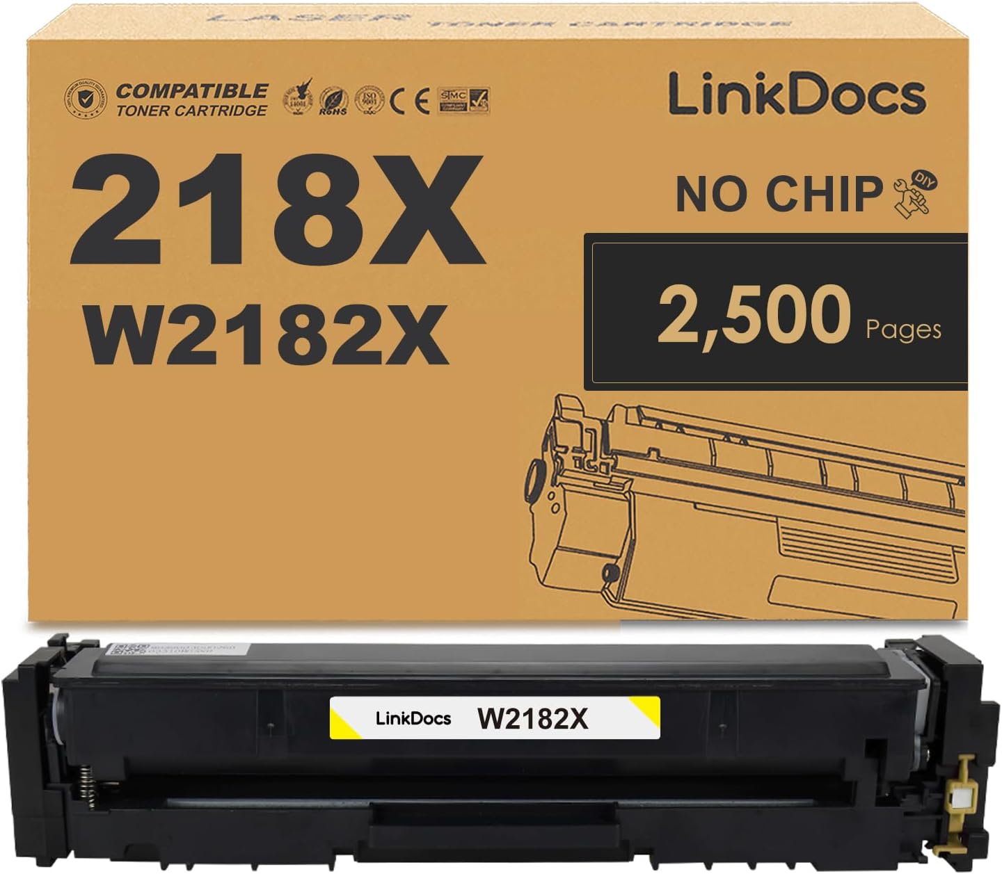 218X Yellow Toner Cartridge Replacement for HP Color LaserJet Pro 3201DW, MFP 3301FDW, 3301SDW, 3301CDW. Includes 1 cartridge with 2,500 pages yield and a chip transfer tool. High-quality printing.