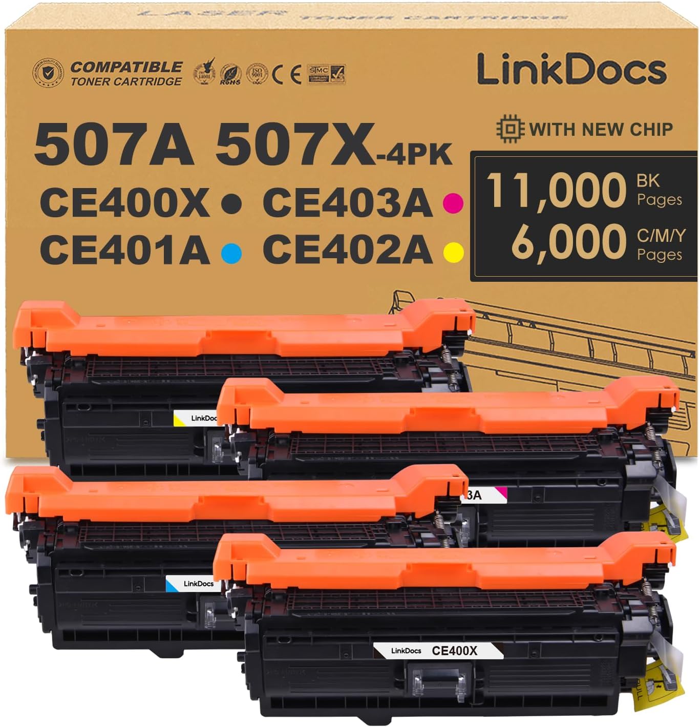 LinkDocs 507X Toner Cartridge 4 Pack Replacement for HP 507X 507A