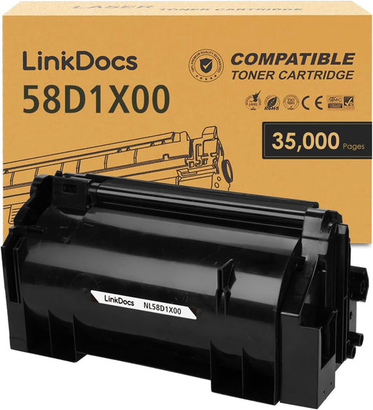 LinkDocs 58D1X00 Extra High Yield Black Toner Cartridge, suitable for various Lexmark MS and MX series laser printers, designed for efficient, high-quality printing.