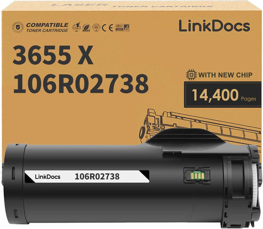 LinkDocs WorkCentre 3655 High Yield Toner Cartridge Replacement for Xerox WorkCentre 3655, 3655i, 3655X, 3655I/X, 3655S. High page yield of 14,400 pages. Professional-quality printing.